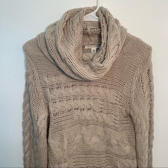 Banana Republic Horizontal Cable Knit Turtleneck Sweater Beige - Picture 4 of 10